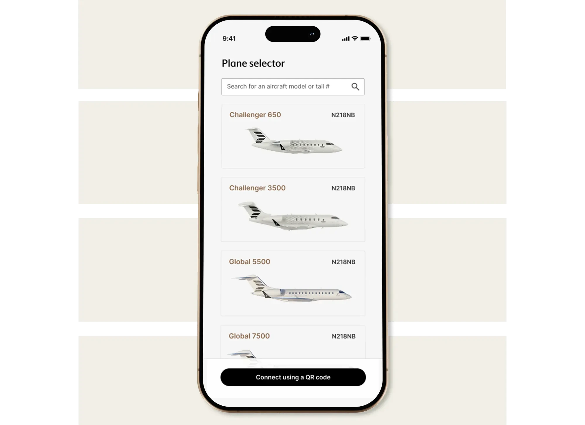 MyInFlight aircraft selection interface